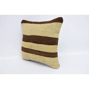 Oreiller en laine patchwork Kilim beige à rayures subtiles 12x12 pouces en soie imprimé floral vintage tissé coussin décoratif literie portable - Product Image 4