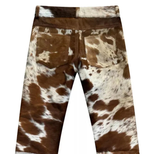 Pantalones de Cuero Vacuno para Hombre, con Patrón de Pelo, Corte Recto, Ropa de Calle de Invierno, OEM Personalizado - Product Image 2
