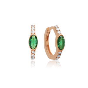 Emerald CZ Stone Oval Design Minimalist 925 <b>Sterling</b> <b>Silver</b> <b>Hoop</b> <b>Earrings</b> Turkish Handmade Elegant Wholesale Jewelry - Product Image 5