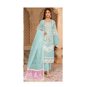 Nouveau tissu en organza de conception tendance avec costume pakistanais de travail de broderie pour l'occasion de mariage et de festival - Product Image 1