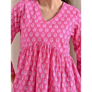 Top Peplum Rosa de Algodón Estampado Jaipuri, Transpirable, Casual, con Cintura Imperio - Product Image 2