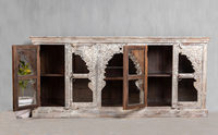 Buffet de style occidental de luxe, en bois massif, avec 4 portes et 3 étagères, buffet en bois rustique blanc
