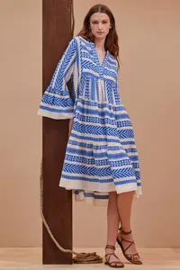 ชุดเดรสผ้าทอสำหรับผู้หญิงชุดเดรสมิดิแขนยาวทรงระฆังเหมาะสำหรับใส่ในฤดูร้อนเป็นเวลานานและในยามเย็นชายฝั่งที่อบอุ่น - Product Image 4