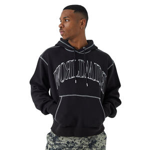 Sweat à capuche à manches longues en molleton de coton 100% pour hommes, motif solide avec poches kangourou pour l'hiver - Product Image 1