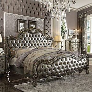 Cama Royale Hecha de Madera de Caoba Sólida de Alta Calidad con Tapicería y Color Plateado para Dormitorio Interior - Product Image 5