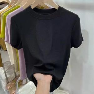 Camiseta de manga corta para mujer, ropa transpirable para mujer, Camisetas básicas ajustadas de verano, camisetas de algodón 2025, camisetas informales con cuello redondo para mujer - Product Image 2