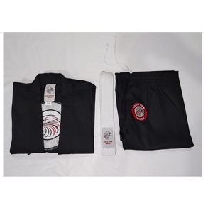 ¡Venta directa de fábrica! ¡Karate Gi de algodón polivinílico negro ligero con cinturón de pantalón blanco, ropa de artes marciales a precios con descuento! - Product Image 1