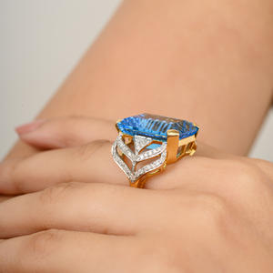 Diseño único Estilo clásico 18K Oro amarillo sólido Topacio azul genuino y anillo grueso de diamante Joyería hecha a mano - Product Image 4