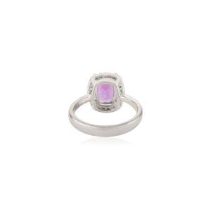 Anillo único hecho a mano de plata de ley 925 con amatista natural de corte esmeralda de 2.7 CT, engaste de halo con puntas, regalo para ella. - Product Image 6