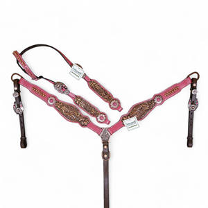 Prêt à expédier Western Horse Headstall et collier de poitrine en cuir usiné à la main Headstall Horse Tack Sets Custom Manufacturer - Product Image 1