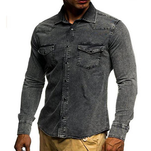 Camicie in <span class=keywords><strong>jeans</strong></span> <span class=keywords><strong>jeans</strong></span> Casual a maniche lunghe da uomo a manica lunga e tinta unita per uomo, prodotto su misura, camicia in Denim, abbigliamento da uomo, t-Shirt - Product Image 5
