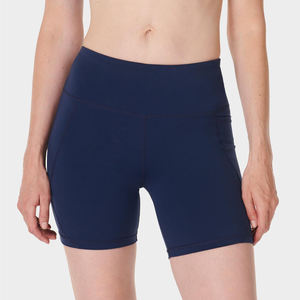 Pantalones cortos de gimnasio azul marino sin costuras genuinos para mujer, diseño de cintura alta, bolsillo de entrenamiento, ajuste cómodo, ropa deportiva elástica - Product Image 1