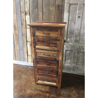 Haut meuble rustique vintage en bois massif de récupération Style industriel 6 tiroirs Finition de couleur naturelle pour les armoires de salon