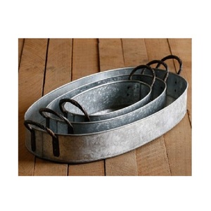 Juego de bandejas de servicio Bohemias de alta demanda Bandeja de servicio galvanizada de tres piezas con asa Decoración de mesa Bandeja de almacenamiento rústica de metal - Product Image 5