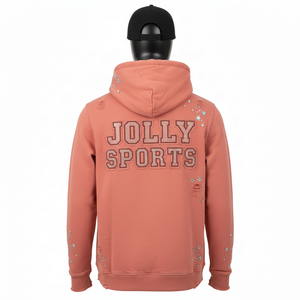 Sudadera con Capucha Estilo Básico, Color Durazno, Tejido de Felpa Suave de 330 a 350 GSM, Estilo Desgastado, Logotipo Personalizado con Pedrería y Bordado - Product Image 5