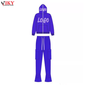 Chándal con cremallera completa para hombre, estampado de logotipo personalizado, conjunto de chándal con cremallera de cara completa para hombre, pantalones de chándal apilados y conjuntos de Sudadera con capucha - Product Image 3