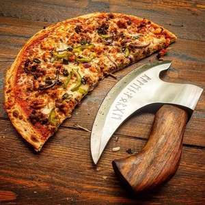 Hot Selling Industrial High Quality Hand Forged High Carbon Steel Etched <b>Pizza</b> Axe <b>Pizza</b> <b>Slicer</b> Viking <b>Pizza</b> Cutter Rose Wood - Product Image 3