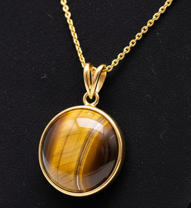 Fabriqué à la main en argent Sterling 925 chaîne délicate or 18 carats forme ronde pendentif bohème naturel oeil de tigre guérison pierres de cristal cadeau - Product Image 2