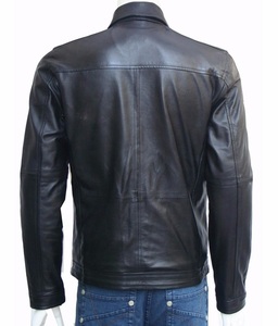 Veste en cuir de mouton noir à col rabattu/OEM veste en cuir véritable pour hommes/veste chemise haute couture pour hommes - Product Image 2