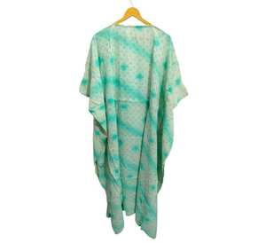 Light blue and <b>white</b> Soft <b>Silk</b> Bathrobe Multi Color <b>Robe</b> Night Wear <b>Robe</b> Indian Vintage Recycled <b>Silk</b> Sari Kimono for girls - Product Image 4