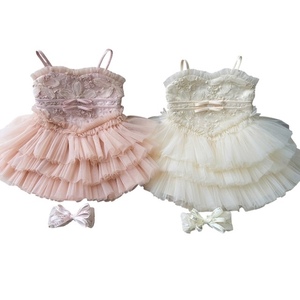 Vestido de Princesa de Encaje de 3 Capas sin Mangas con Cuentas hasta la Rodilla para Bebés Niñas, Ideal para Bodas de Verano, Cumpleaños y Desfiles de Moda - Grupo de Edad - Product Image 1