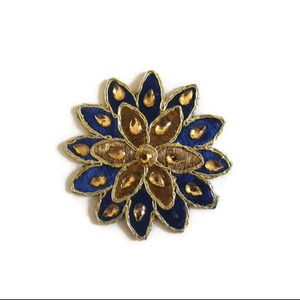 แผ่นปักเลื่อมหินสีฟ้าและสีทองทำด้วยมือแผ่นผ้าปักเลื่อมหินสีทองสำหรับชุดแต่งงาน - Product Image 6