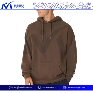 OEM personnalisé couleur marron solide épaule tombante sweats à capuche pour hommes haute qualité 100% coton tissu surdimensionné à séchage rapide sweat à capuche - Product Image 2
