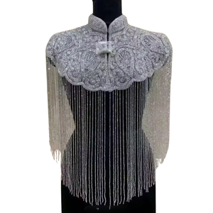 Robe de soirée islamique modeste noire sur mesure 2026 pour femmes, robe de fête droite, cape lourde ornée de perles, broderie, paillettes, glands, unique - Product Image 2