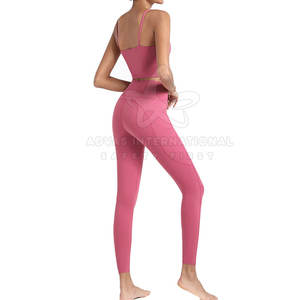 Venta directa de fábrica, conjunto de Yoga de gimnasio para mujer de alta calidad, ropa deportiva transpirable sin costuras con cierre de cordón, patrón sólido - Product Image 3