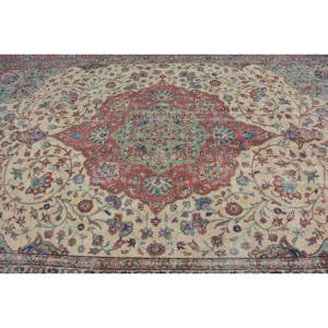 Vintage Turkish <b>Wool</b> Large Area Rug <b>Red</b> & Beige 6' X 11.5' Classic Style with Patchwork Pattern & 10mm Thickness Latex Backed - Product Image 5