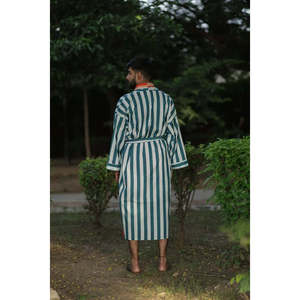 Men's Long Striped Reversible Kimono <b>Robe</b> Breathable Lightweight Cotton Boho Home Wear Pockets One Size for <b>Beach</b> Home - Product Image 3