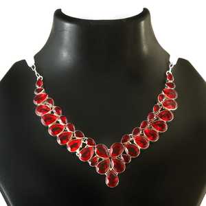 Garnet Sterling Silver <b>Bib</b> <b>Necklace</b> Handmade Gemstone Jewelry For Women Statement <b>Necklace</b> Wholesale Supplier - Product Image 1