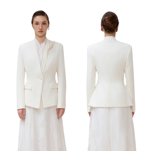 Blazers de manga larga para mujer, chaqueta sin cuello de un solo pecho, ropa de invierno para mujer, Whiteant Vietnam, 2024 - Product Image 1