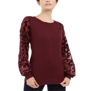 INC International Concepts Maglione da donna con maniche in velluto Burnout rosso X-Large-per l'autunno - Product Image 1