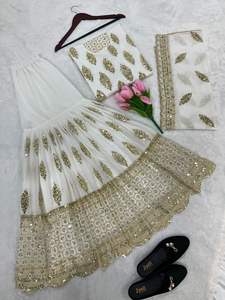 ชุดผ้าปักลายสไตล์อินเดียสำหรับผู้หญิง3ชิ้นเซ็ตผ้าจอร์เจีย - Product Image 5