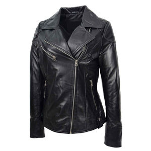 Chaqueta de piel de oveja a prueba de viento de invierno para mujer, cierre de cremallera, patrón sólido, forro de nailon relleno de algodón lavado, Material genuino crudo - Product Image 3