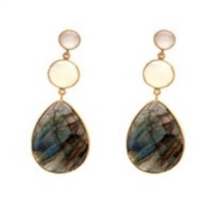 ใหม่มาถึง Labradorite & Milky Chalcedony พลอย925สเตอร์ลิงลูกแพร์สีเงินและรูปไข่ต่างหู - Product Image 1