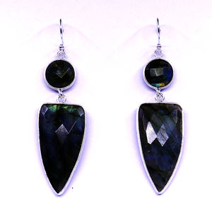 Conjunto de pendientes de gota clásicos de Plata de Ley 925 para mujer, piedras preciosas de labradorita chapadas en oro a la moda, compromiso religioso cristiano - Product Image 1