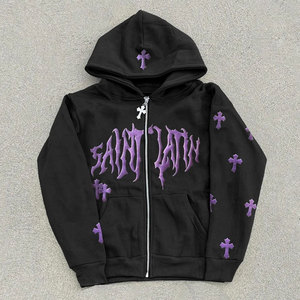 Streetwear à imprimé lettres pour hommes Sweat à capuche zippé de haute qualité Sweats à capuche en coton polaire surdimensionné - Product Image 2