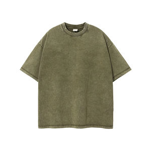 Camiseta negra con lavado ácido 2025, camisetas de algodón con hombros caídos de gran tamaño con cuello redondo de talla grande Vintage Wash Light para hombre - Product Image 5