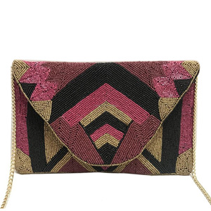 Mini sac à main élégant Les femmes faites à la main avec des perles scintillantes mendient avec des broderies et des imprimés dans des tons de couleurs chaudes - Product Image 5