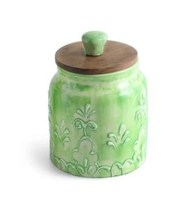 Frasco y contenedor de almacenamiento multiusos Forest Glade en cerámica con tapa hermética de madera en relieve a mano para Decoración de cocina - Product Image 5