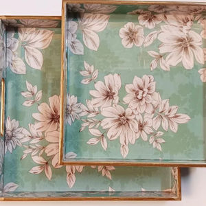 ชุดถาดเสิร์ฟเคลือบไม้คุณภาพสูงพร้อมแผ่นฟอยล์สีทองเหมาะสำหรับโต๊ะกาแฟบริการชาและการนำเสนอของว่าง - Product Image 1