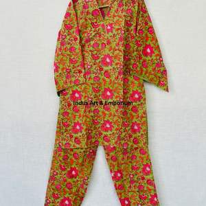 Hermoso vestido estampado floral de bloque de algodón Vestido para ropa informal Vestido estampado de bloque de mano - Product Image 1