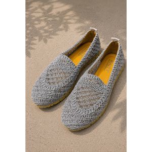 <span class=keywords><strong>Ballerine</strong></span> <span class=keywords><strong>a</strong></span> <span class=keywords><strong>Punta</strong></span> <span class=keywords><strong>Intrecciate</strong></span> in Maglia Traspiranti Antiscivolo Grigie con Soletta in PU e Chiusura Slip-On per la Stagione Autunnale - Product Image 2