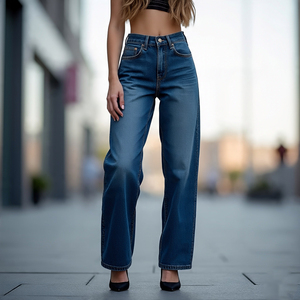 Customized Jeans Flare Denim <b>Pants</b> Streetwear Stone Wash Jeans Denim <b>Pants</b> <b>Ladies</b> - Product Image 3