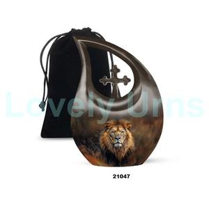 Venta caliente gran lágrima gota León cremación urna para cenizas de adultos urna cruzada decorativa con bolsa de terciopelo gratis - Product Image 4