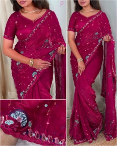 ชุดเดรสผ้าชีฟองส่าหรีที่มีคุณภาพสูงชุดเดรสดีไซน์ทันสมัยมีด้ายหลายเส้นตัดเลื่อมทำงานแฟชั่นผู้หญิง - Product Image 5