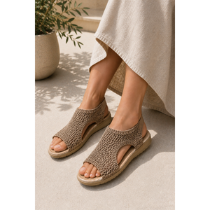 Mink Color Woven Summer <b>Sandals</b> for Ladies Lightweight Breathable with Open and <b>Closed</b> <b>Toe</b> Elastic Back Cushioning for Summer - Product Image 1
