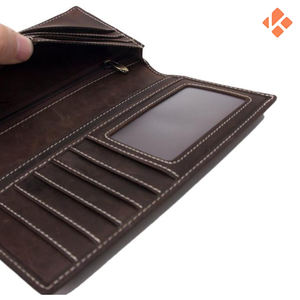 Hot Sale High Quality PU Men's Leather <b>Wallet</b> Custom Business Long Size with Open Closure and Polyester Lining - Product Image 2